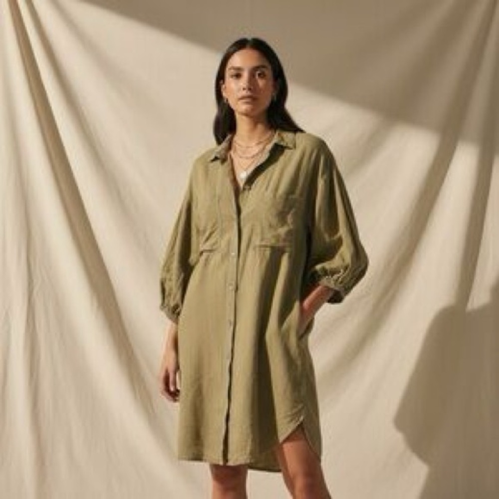 Young Fabulous & Broke Khaki Shirt Dress